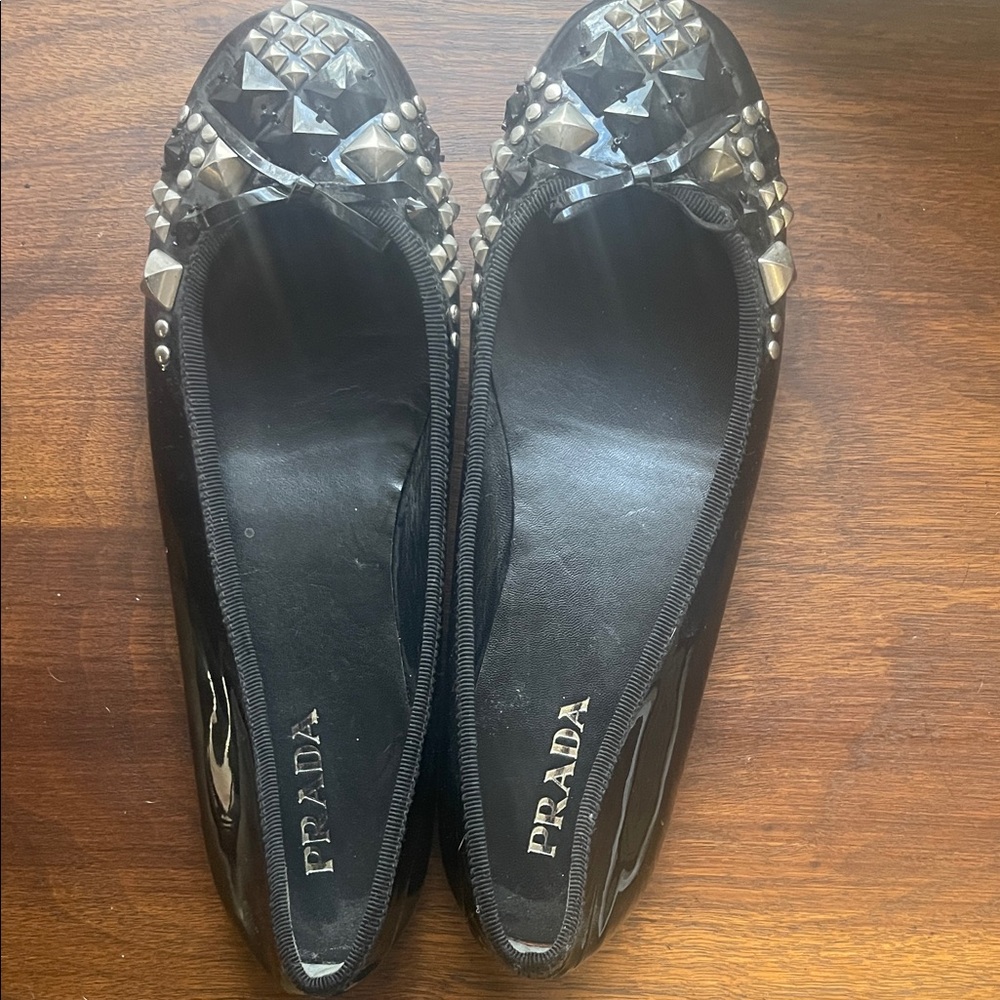 Prada Black Studded Women's Flats sz 38 (7.5) - Picture 3 of 3